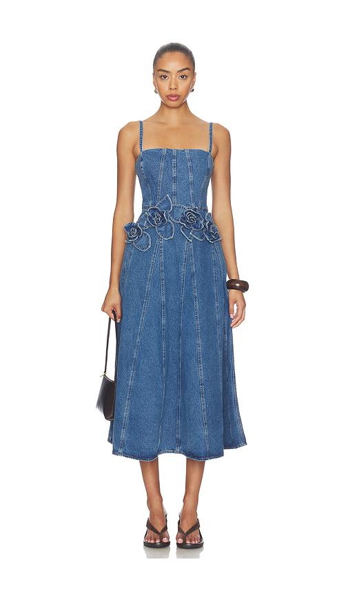Aknvas eryn midi denim dress with 3d rose detail en color azul 4 también , 2, 6, 8