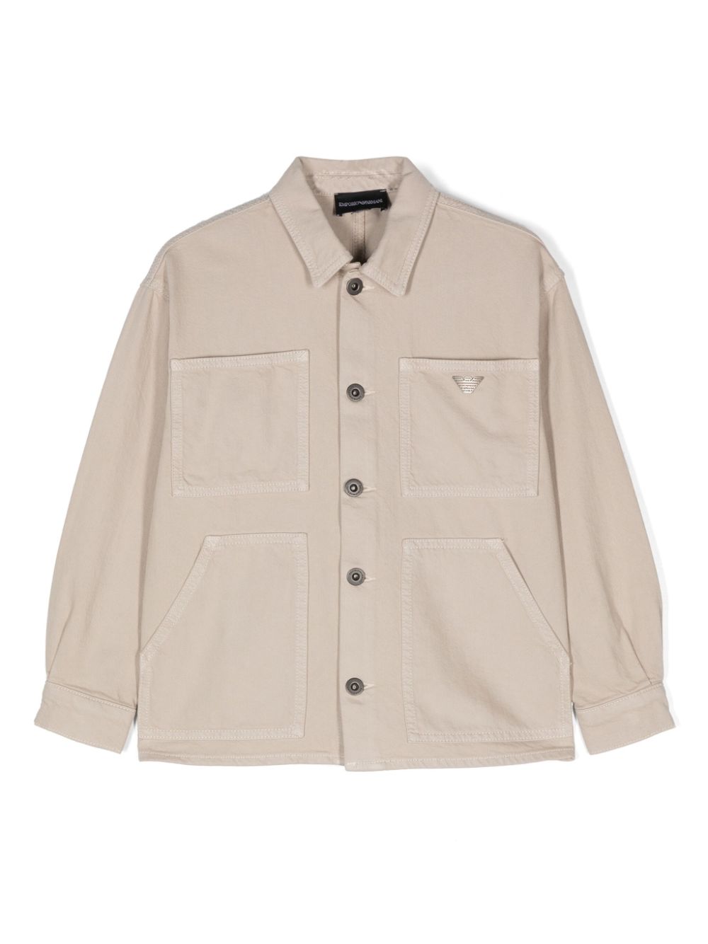 Eagle-motif cotton shirt jacket - Neutrals