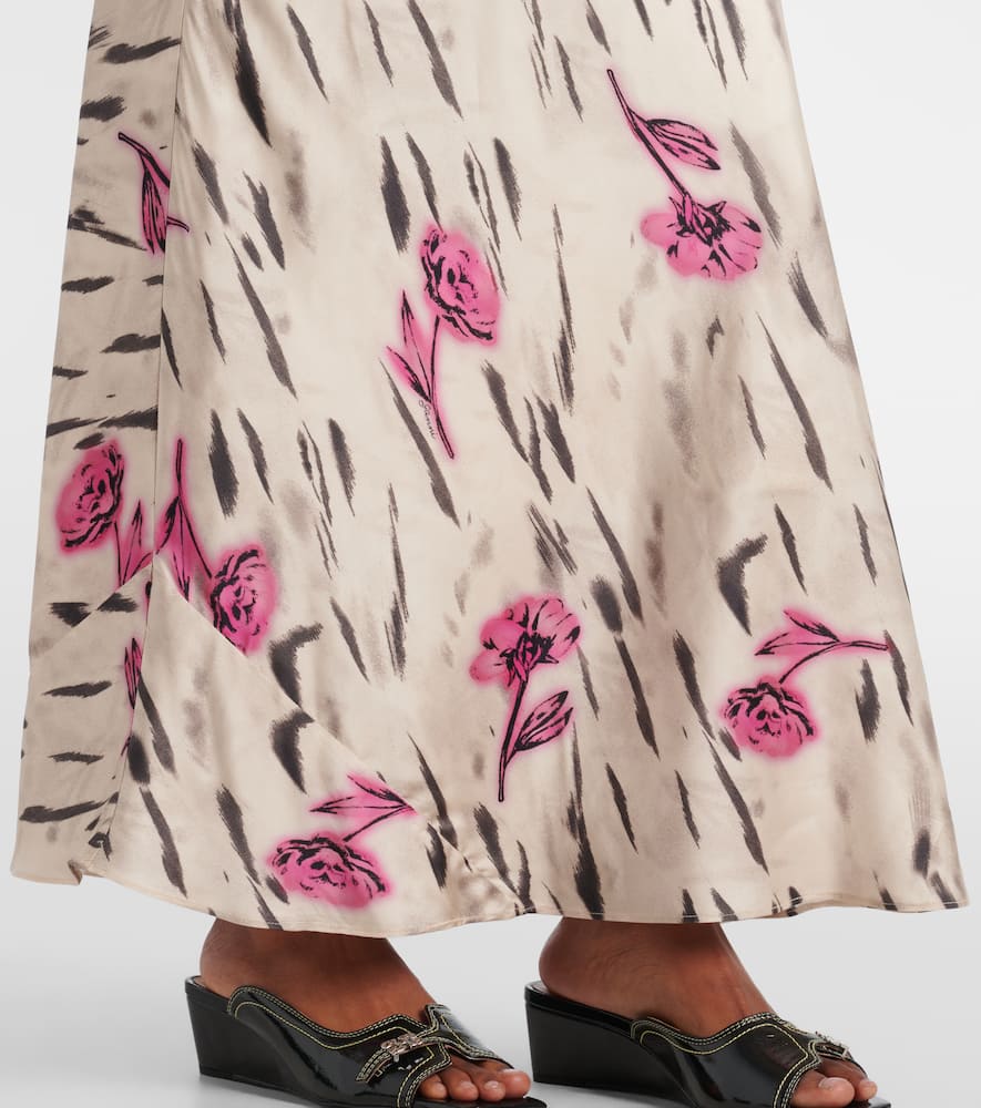 Floral open-back satin maxi dress