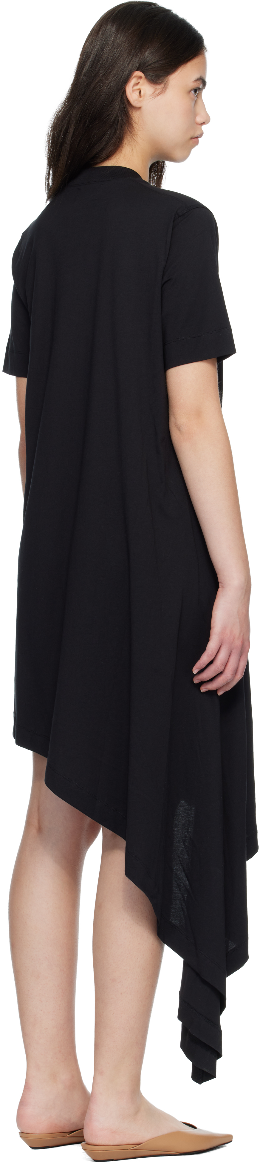 Black IGARI Asymmetric T-shirt Midi Dress