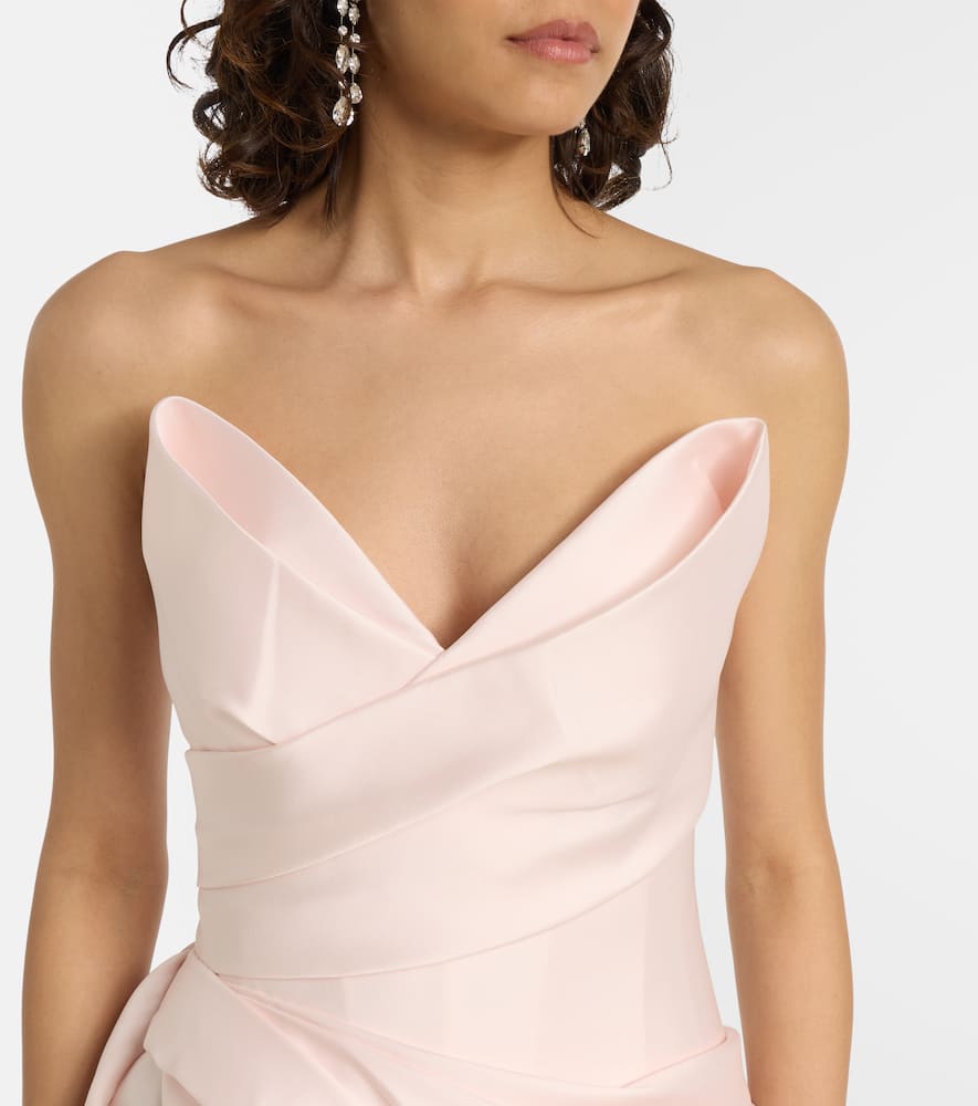 Draped strapless mikado gown