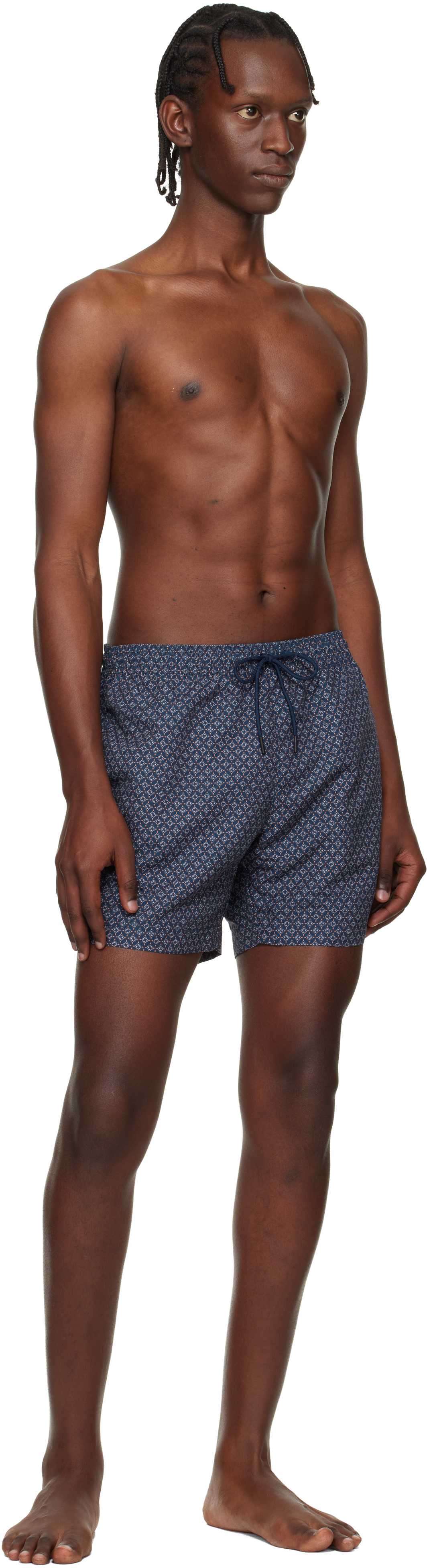 Navy & Orange Micro-Print Swim Shorts