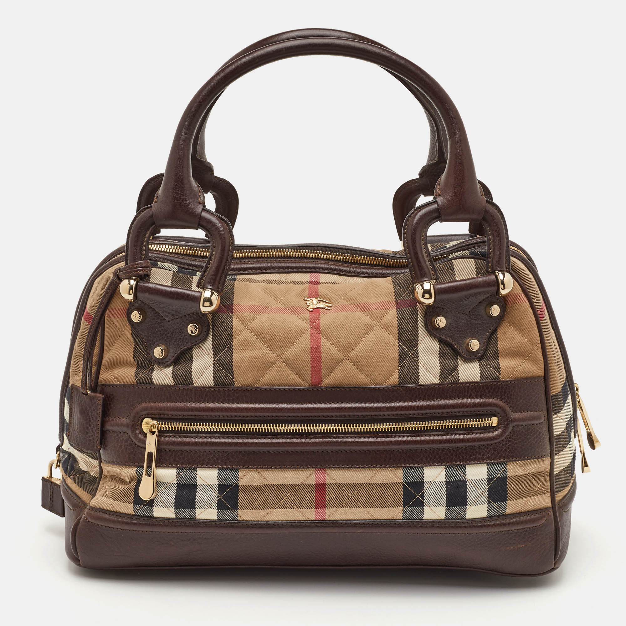 Burberry Westbury Beige/Brown Quilted House Check Canvas and Leather Satche