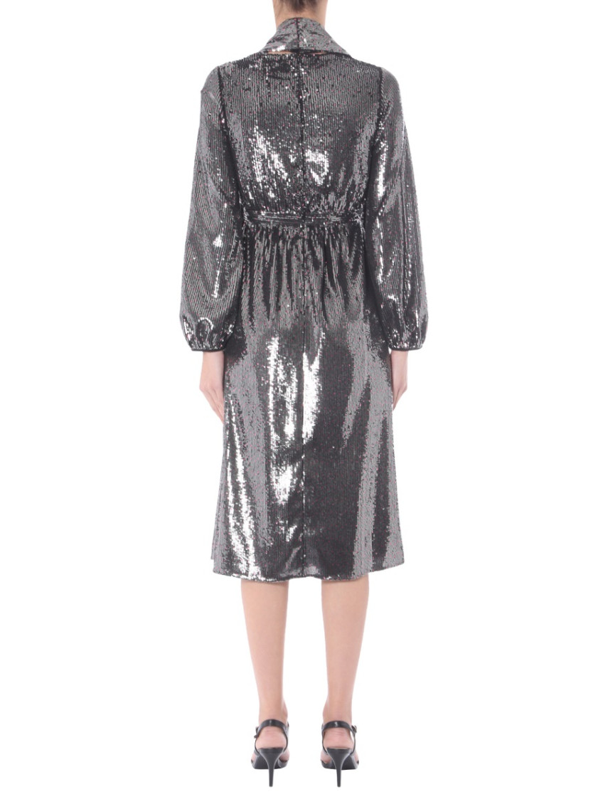 Silver Embellished V Neck Midi Dress