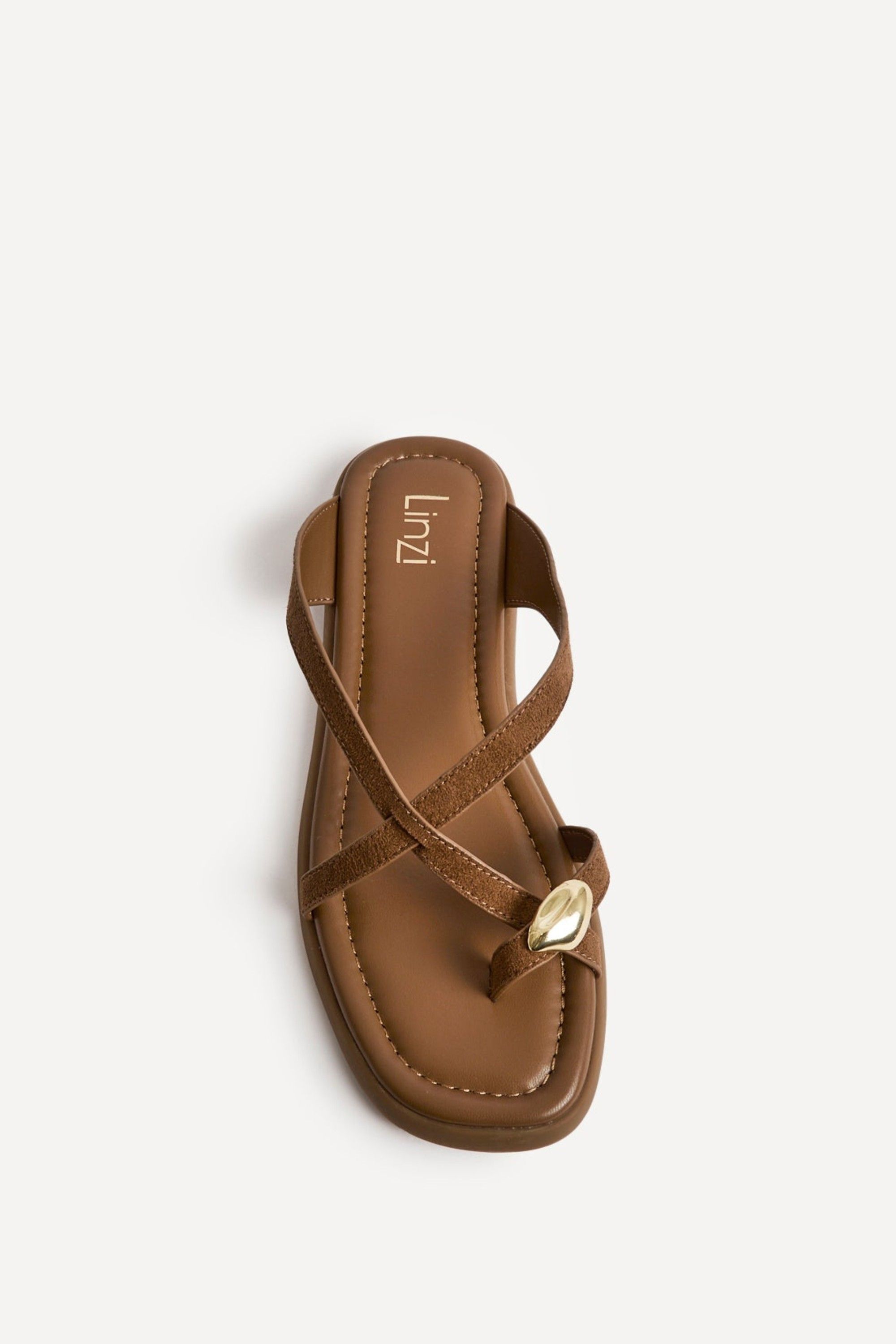 Linzi Linea Tan Faux Suede Flat Sanda
