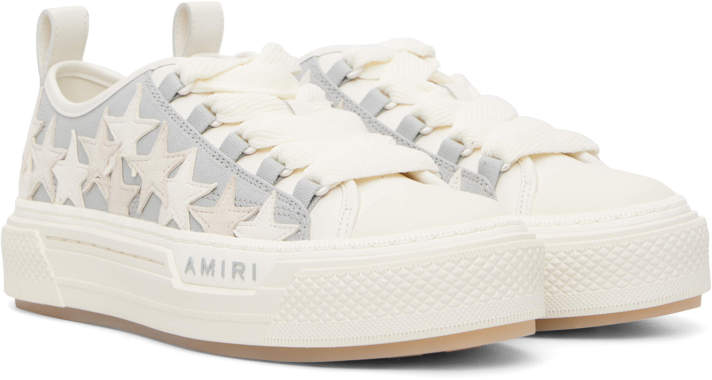 White & Grey Stars Court Low Sneakers