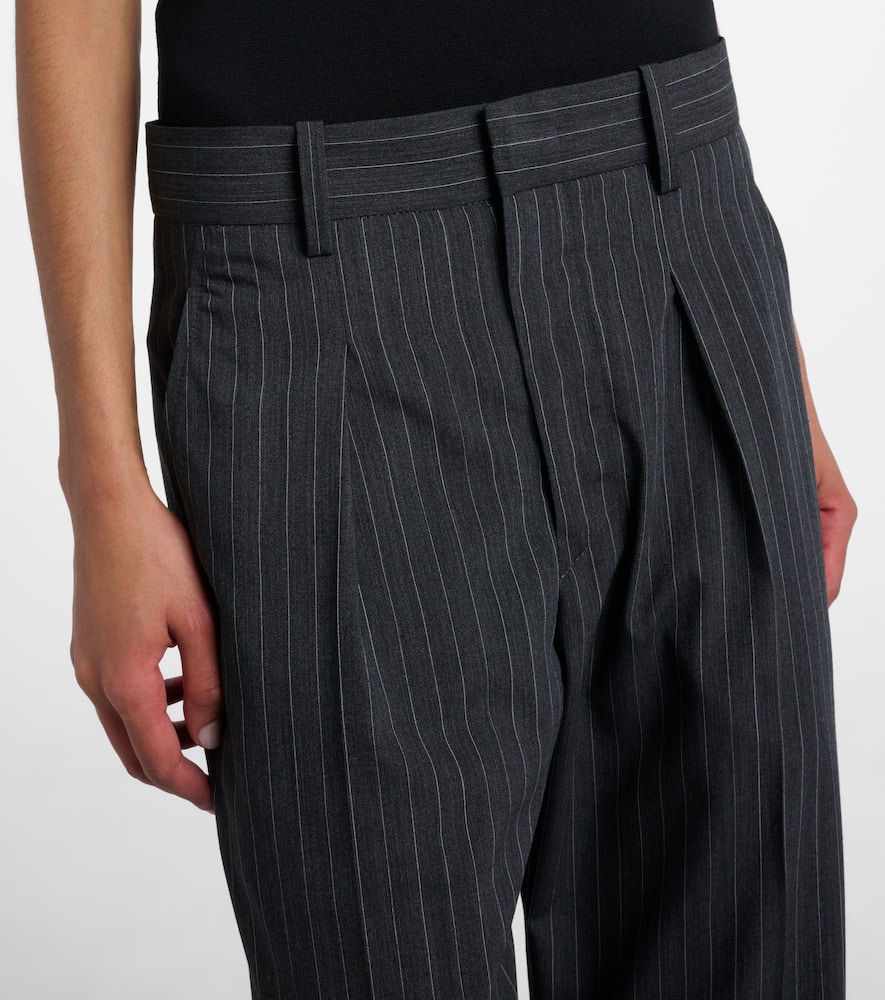 Pinstriped wool-blend straight pants