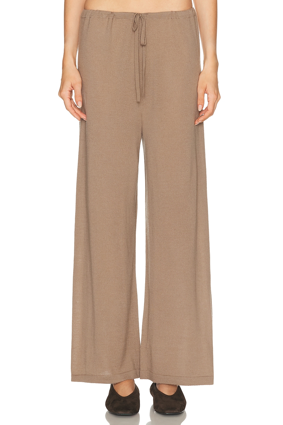 Enza Costa Tissue Cashmere Drawcord Pant in Walnut - Brown. XS also in S