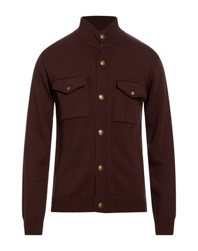 Roberto P Luxury Man Cardigan Dark brown Size XL Wool, Acrylic