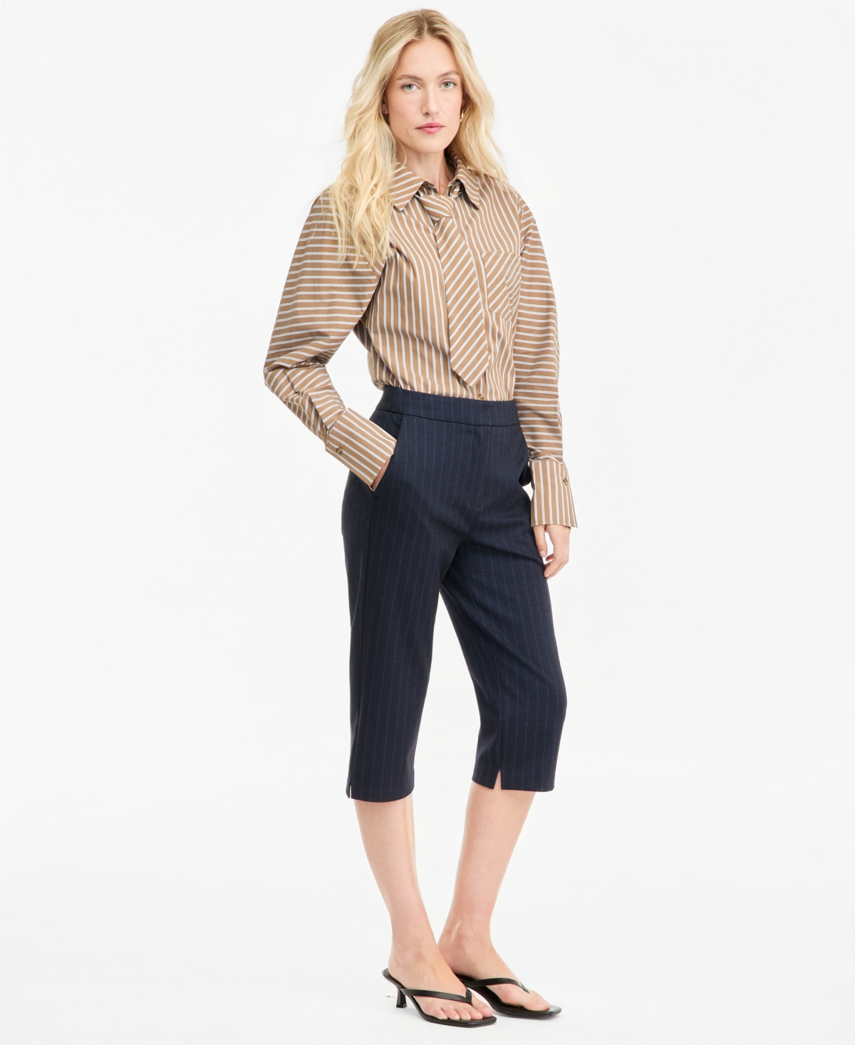 Women's Pinstripe Skinny-Leg Suiting Capris, Macy's Exclusive - Pinstripe