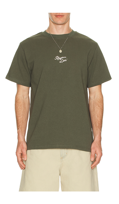Rhythm Heavy Vintage Embroidered T-Shirt in Olive. L. Also in M, S, XL/1X