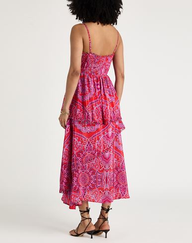 Paisley Scarf Red Loopy Cups Maxi Dress Woman Midi dress Red Size L Viscose