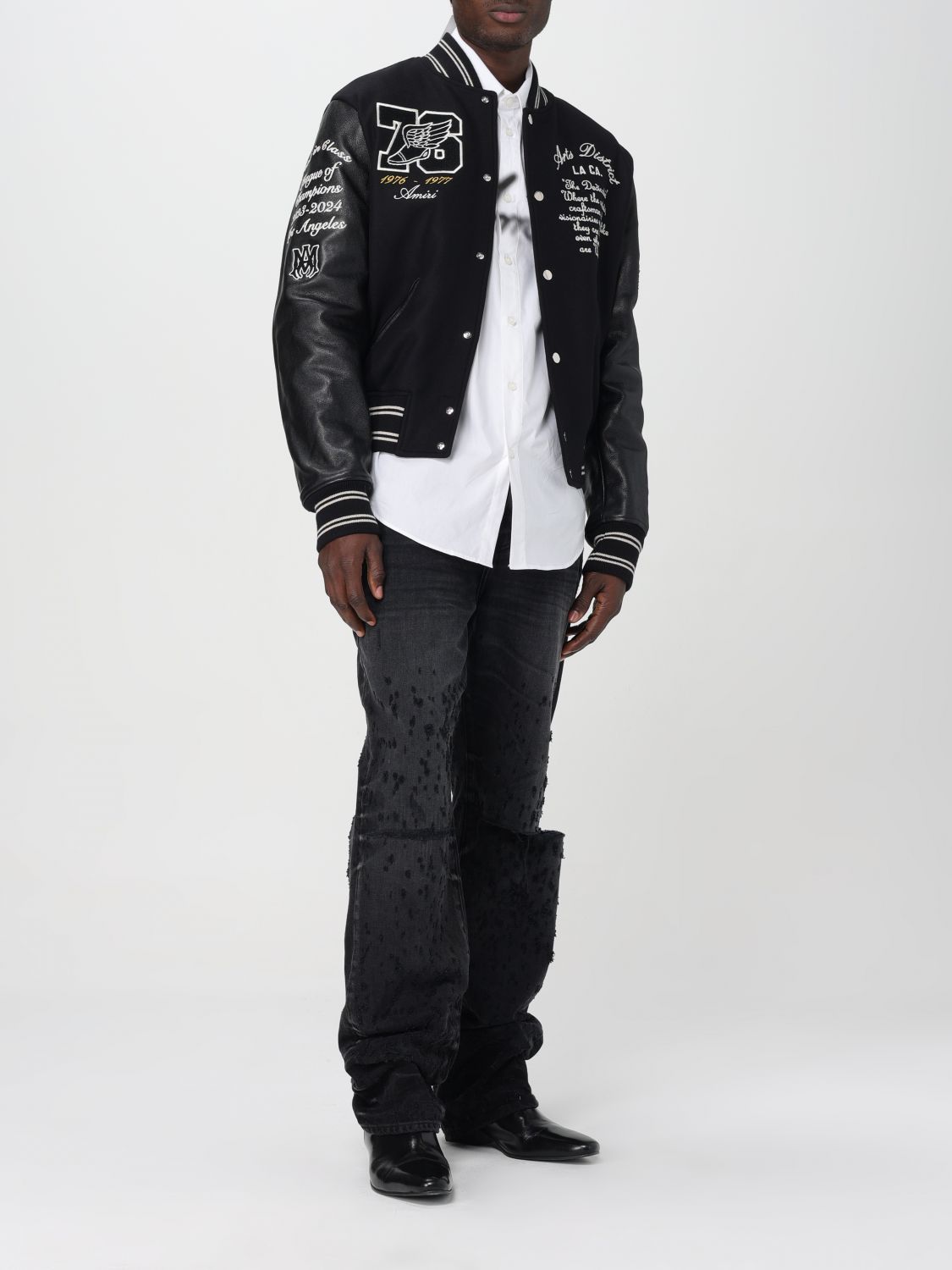 Eagle Varsity leather-panelled bomber jacket - Black