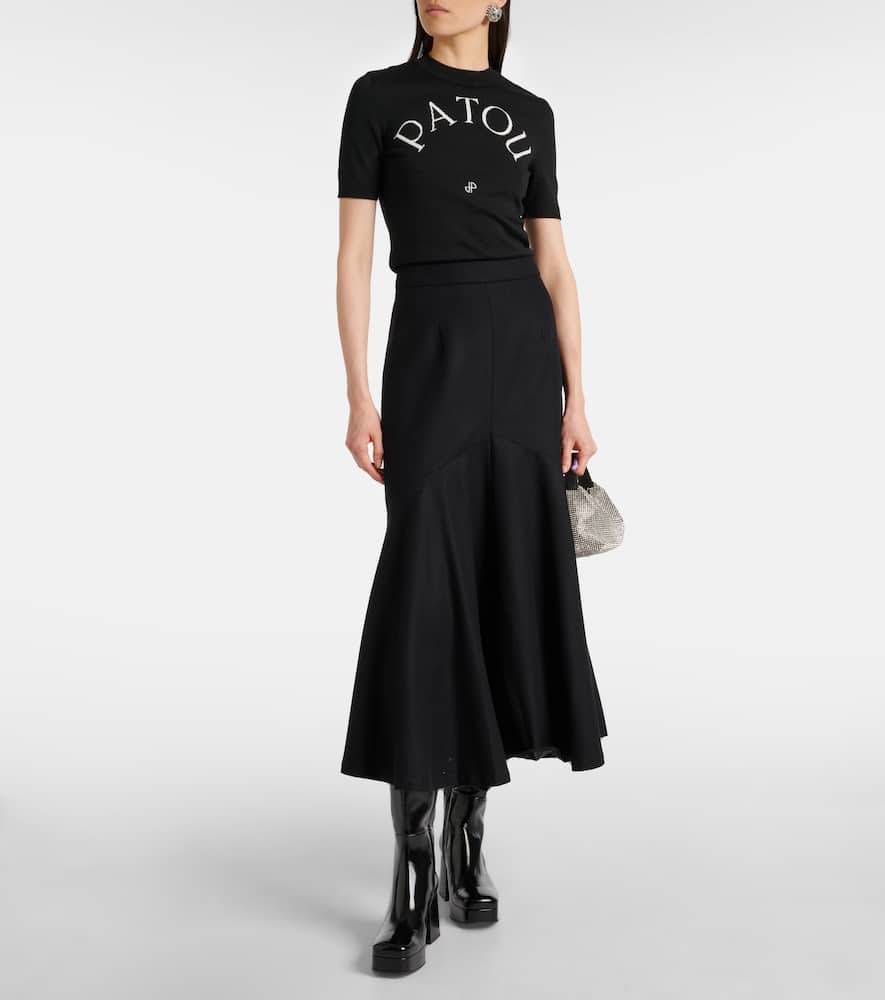 Peplum wool-blend midi skirt