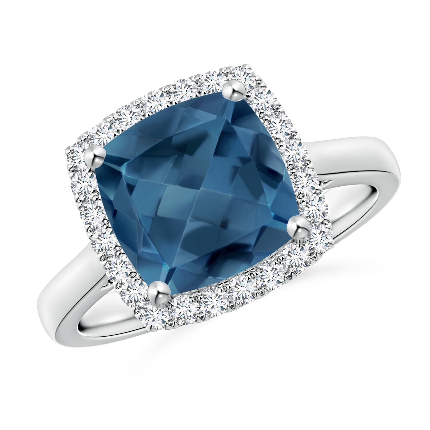 Angara 3.3 Carats Classic Cushion London Blue Topaz Halo Engagement Ring in Platinum