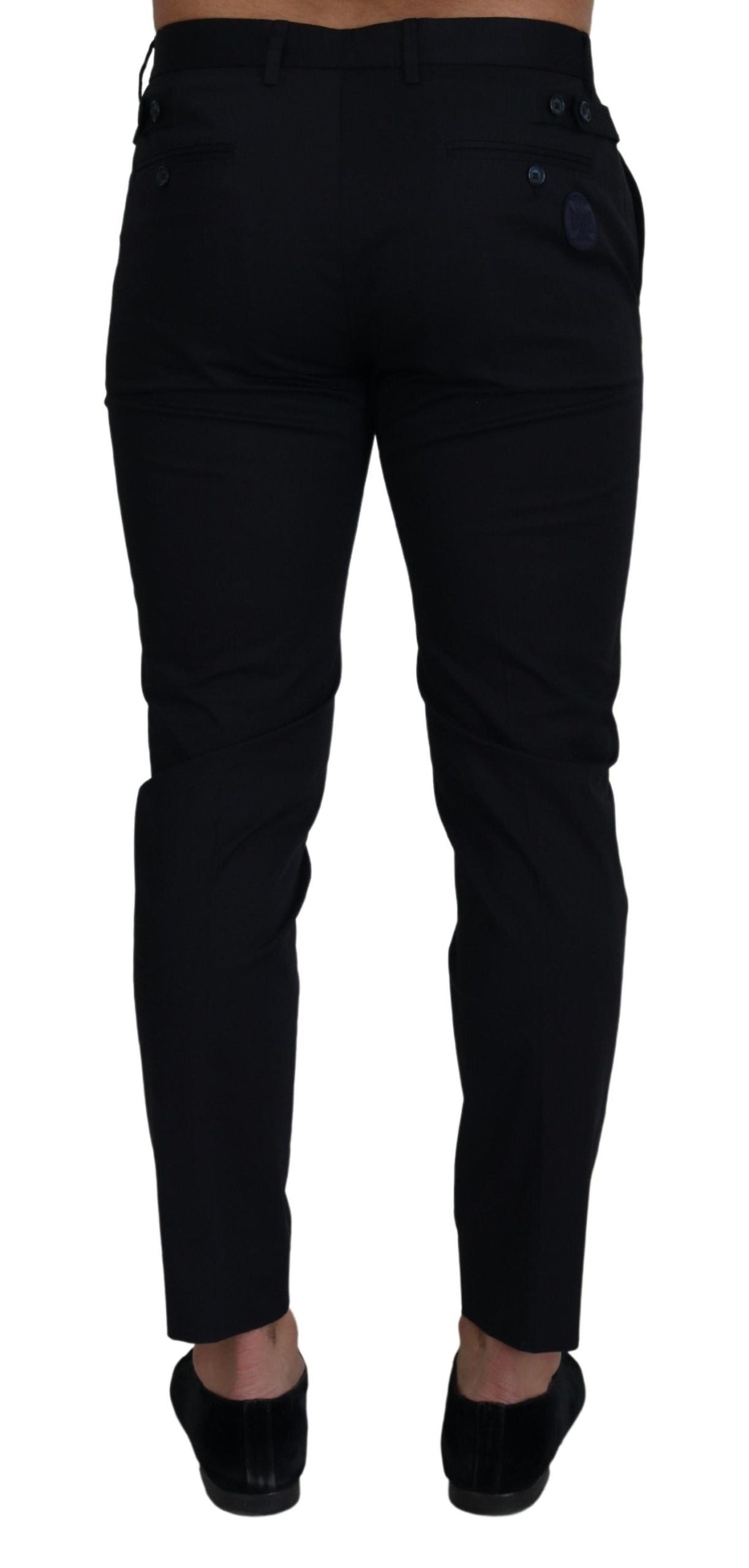 Stretch Cotton Slim-Fit Trousers — Black
