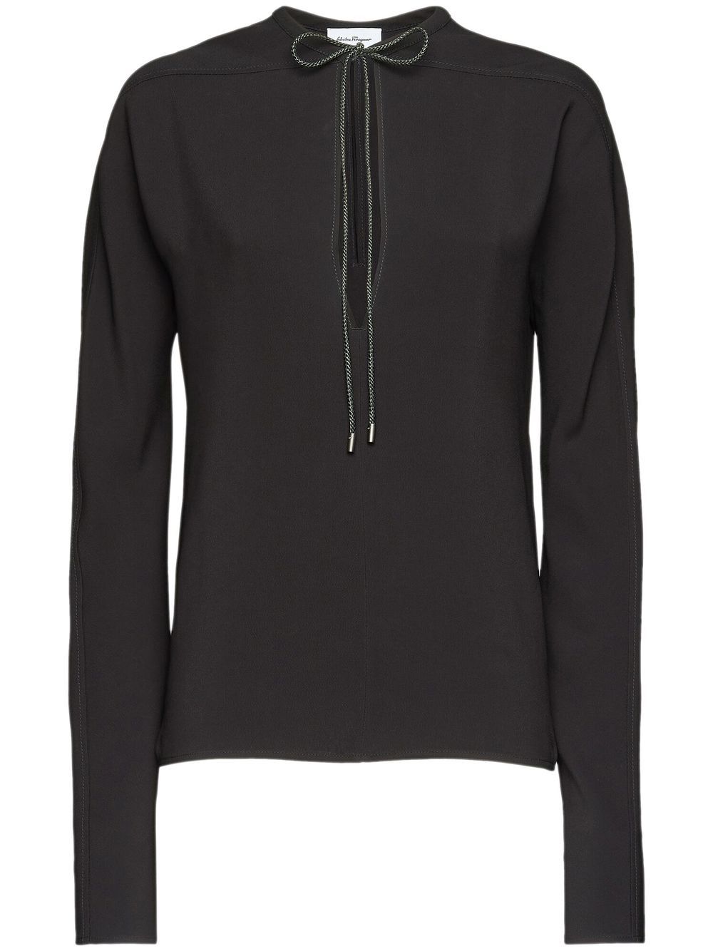 Tie-neck long-sleeve blouse - Black