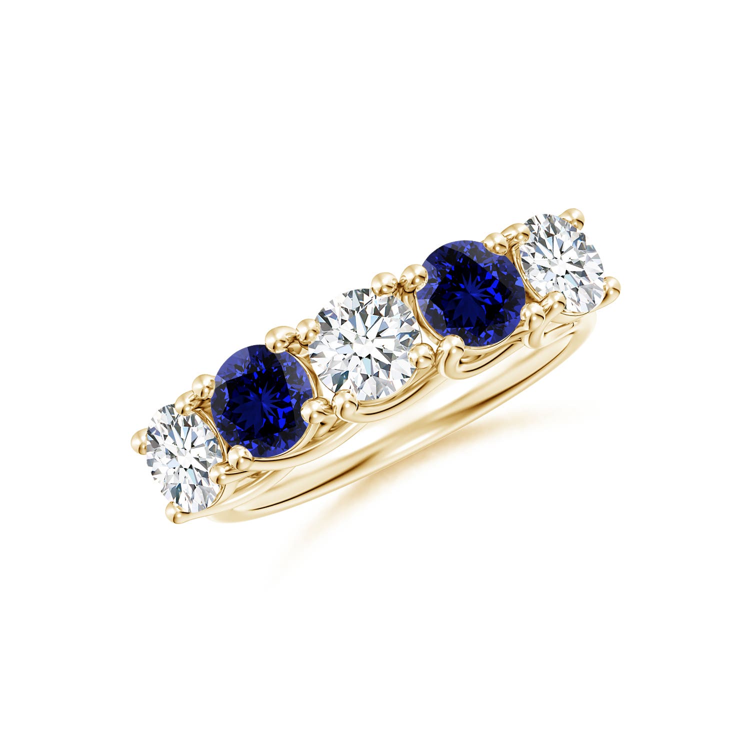 Angara 2.4 CTW Lab-Grown Half Eternity Five Stone Diamond and Lab Sapphire Wedding Ring in 18K Yellow Gold