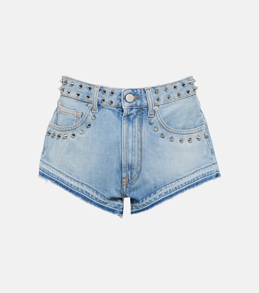 Embellished mid-rise denim shorts