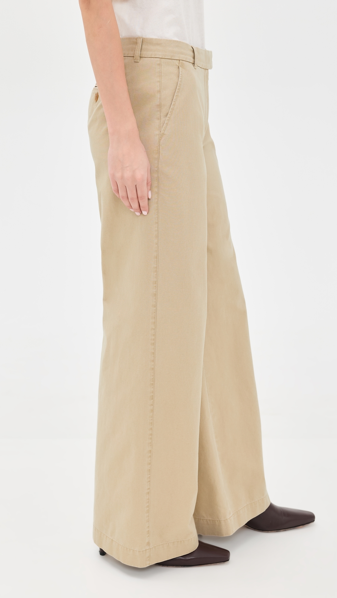 Cotton Twill Wide Leg Trousers Khaki