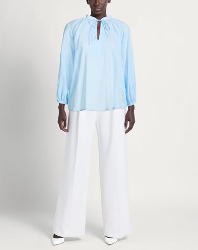 Woman Top Sky blue Size 8 Cotton, Silk