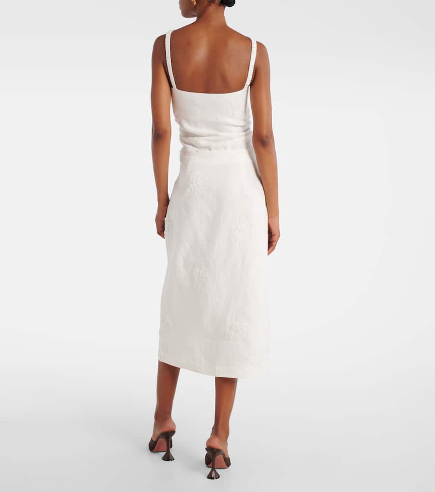 Alessandra embroidered linen midi skirt