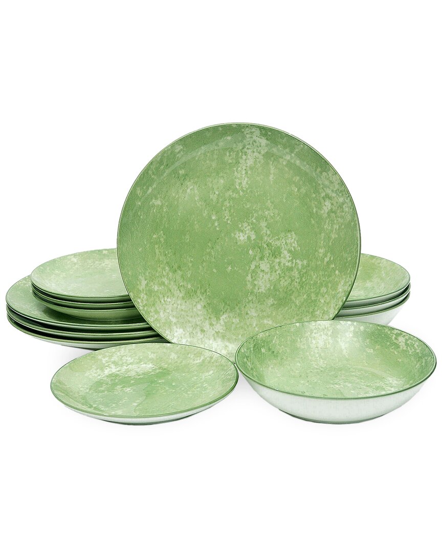 Wingate Lime Porcelain 12pc Dinnerware Set, Service For 4
