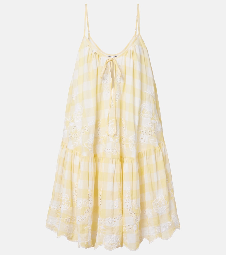 Embroidered checked cotton minidress