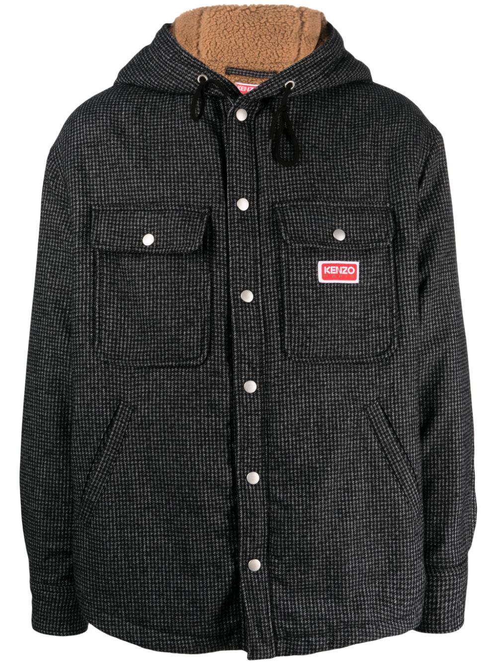 Houndstooth-pattern hooded jacket - Grey