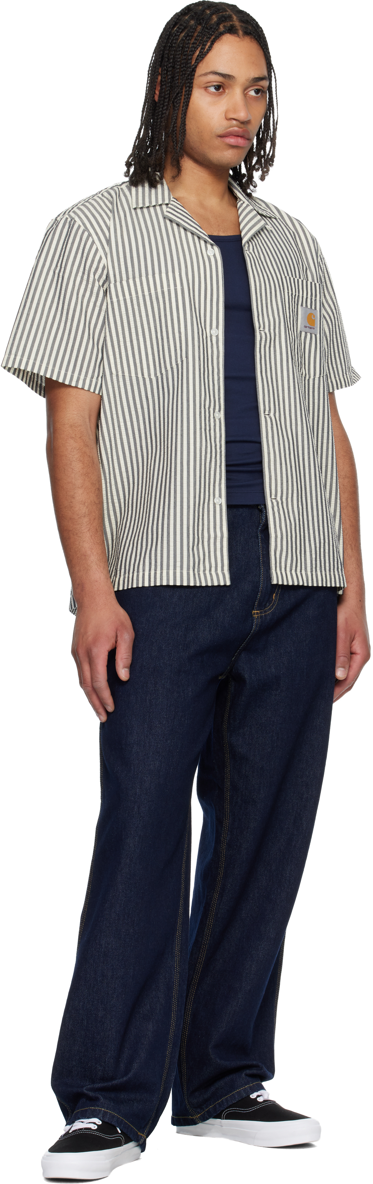 Black & White Short Sleeve Leavel Stripe Shirt