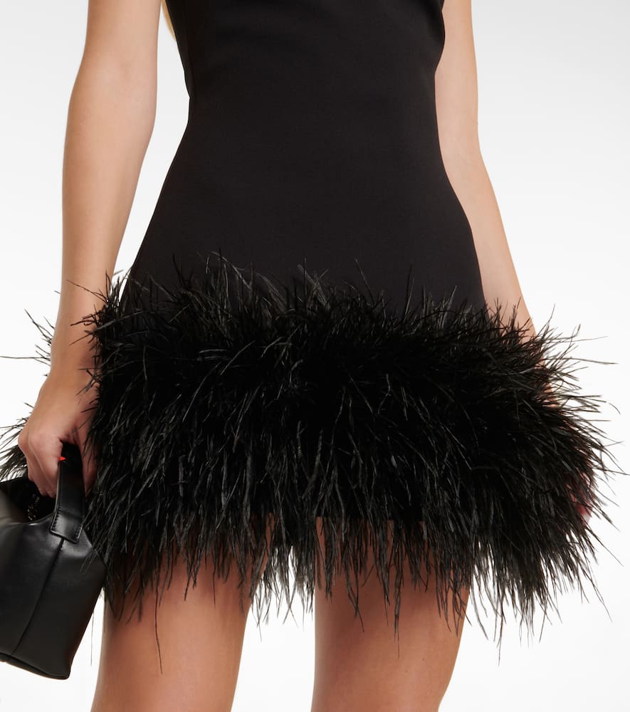 Strapless feather-trimmed minidress