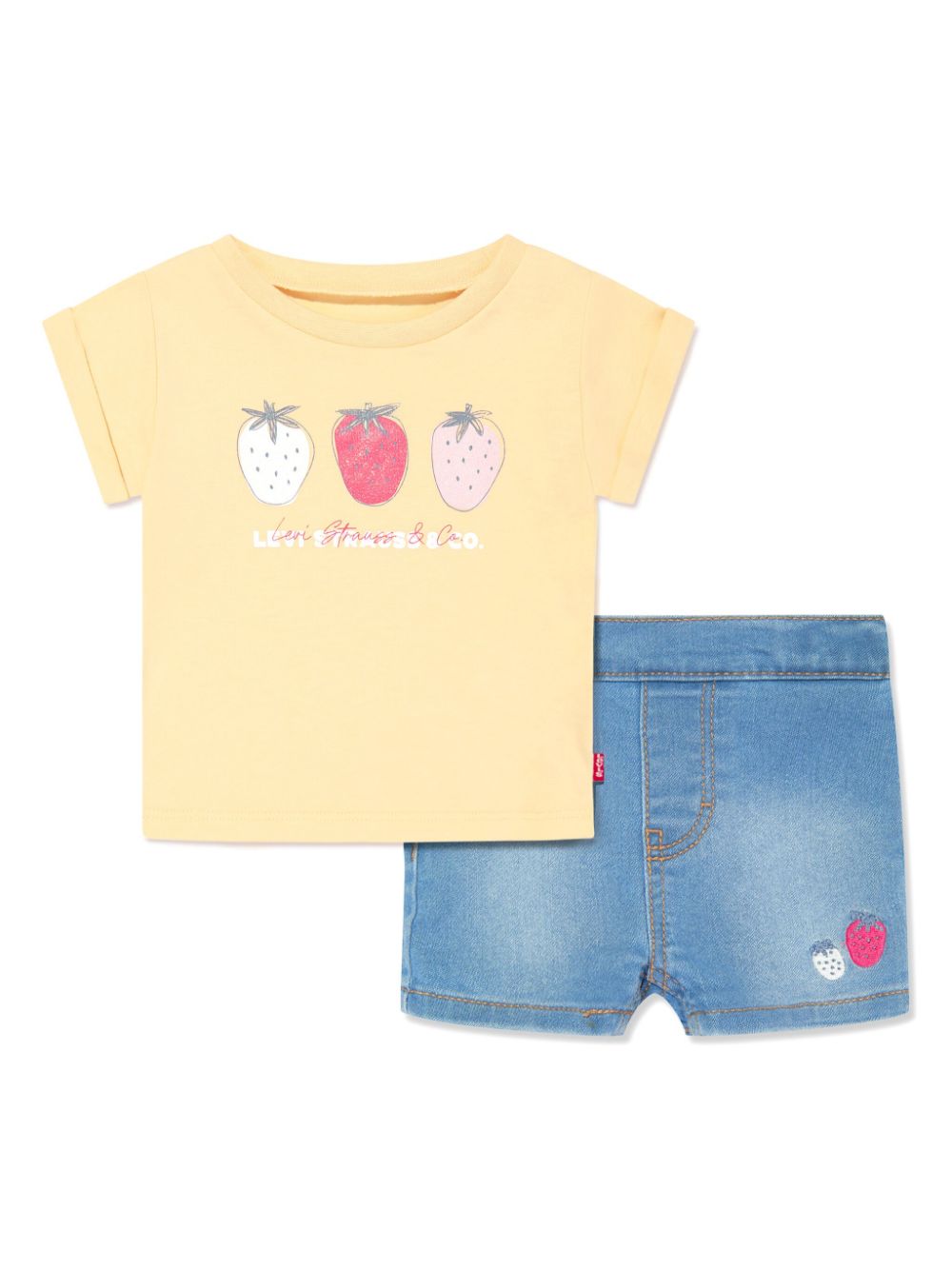 Strawberry-print T-shirt and shorts set - Blue