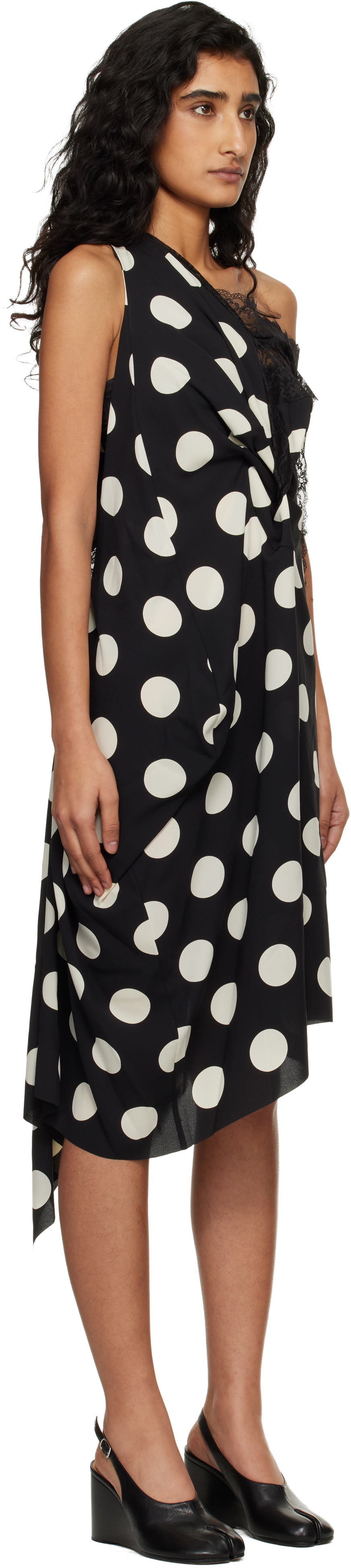 Black & Off-White Printed Lace Minidress