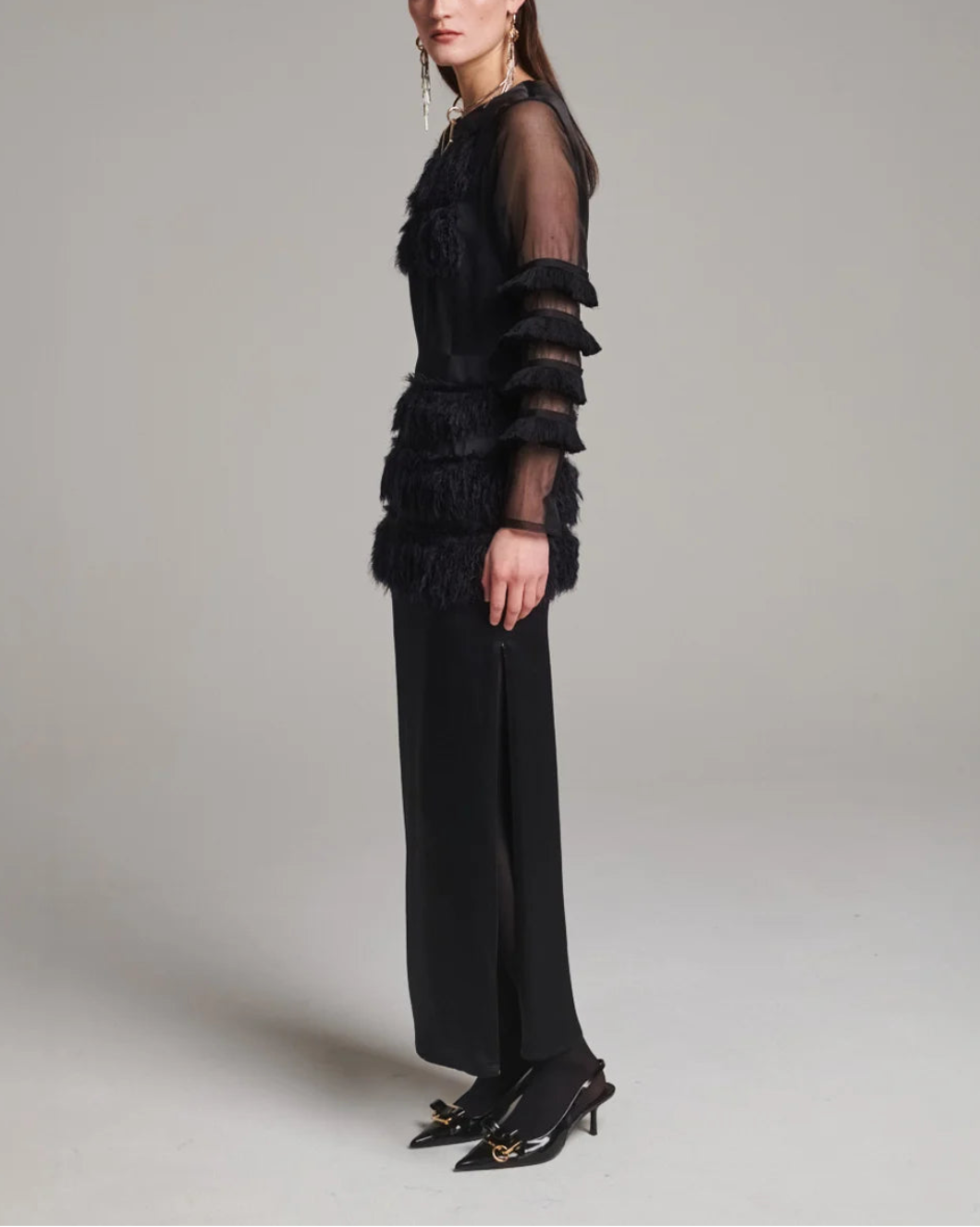 Combined Fringe Satin Dress