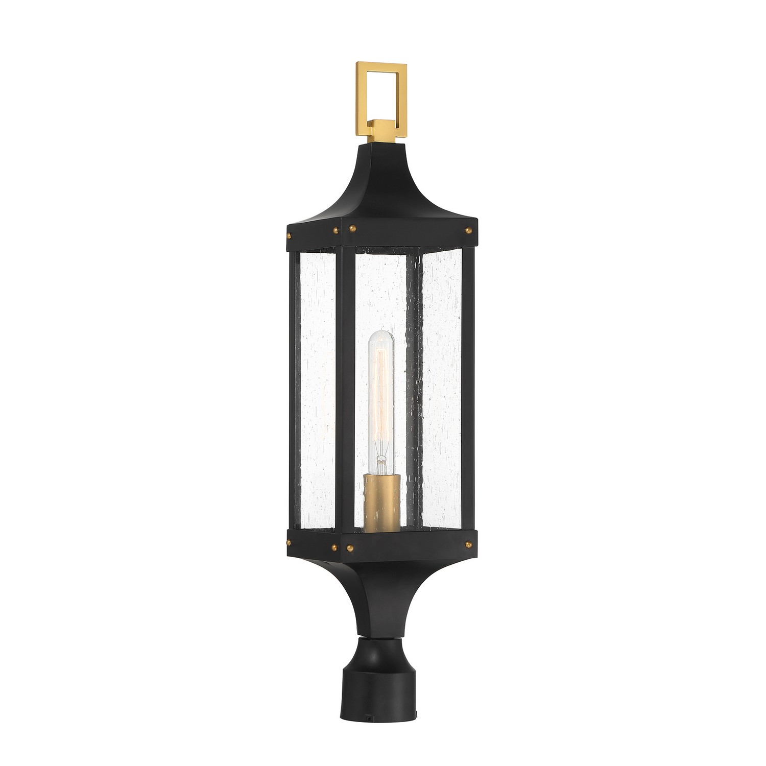 Glendale 1-Light Outdoor Post Lantern in Matte Black and Weathered Brushed Bra