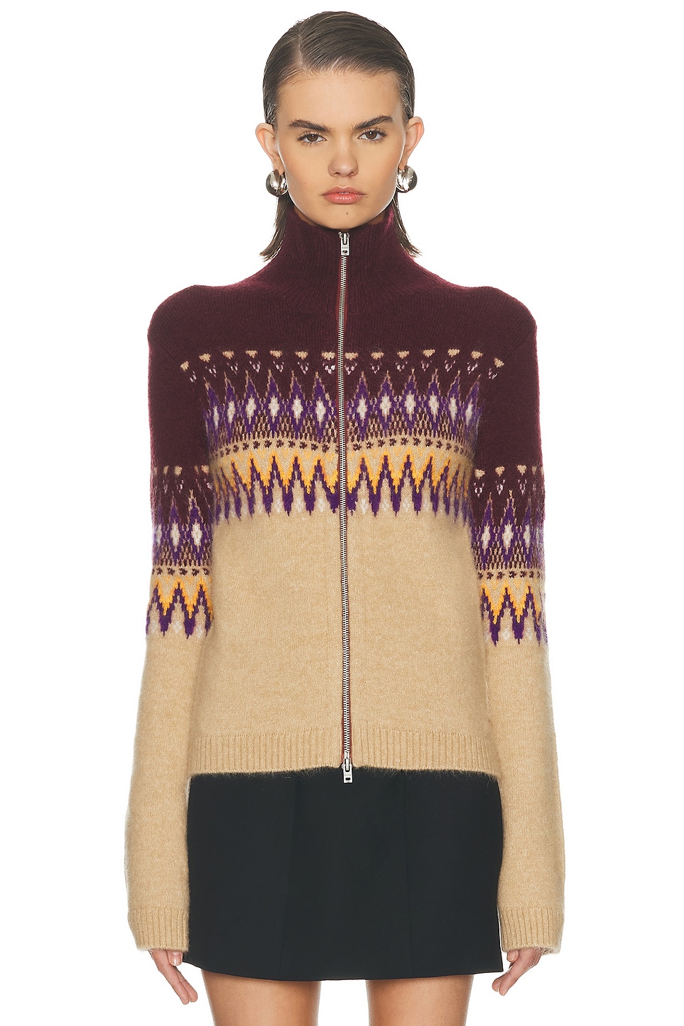 Acne Studios Kordica Nordic Shrunken Sweater in Burgundy,Tan