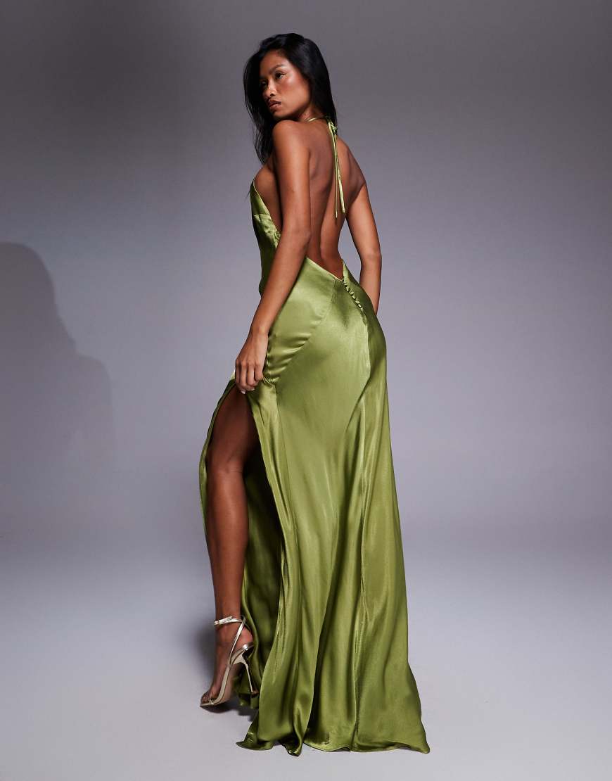 Yve halter dress in khaki-Green