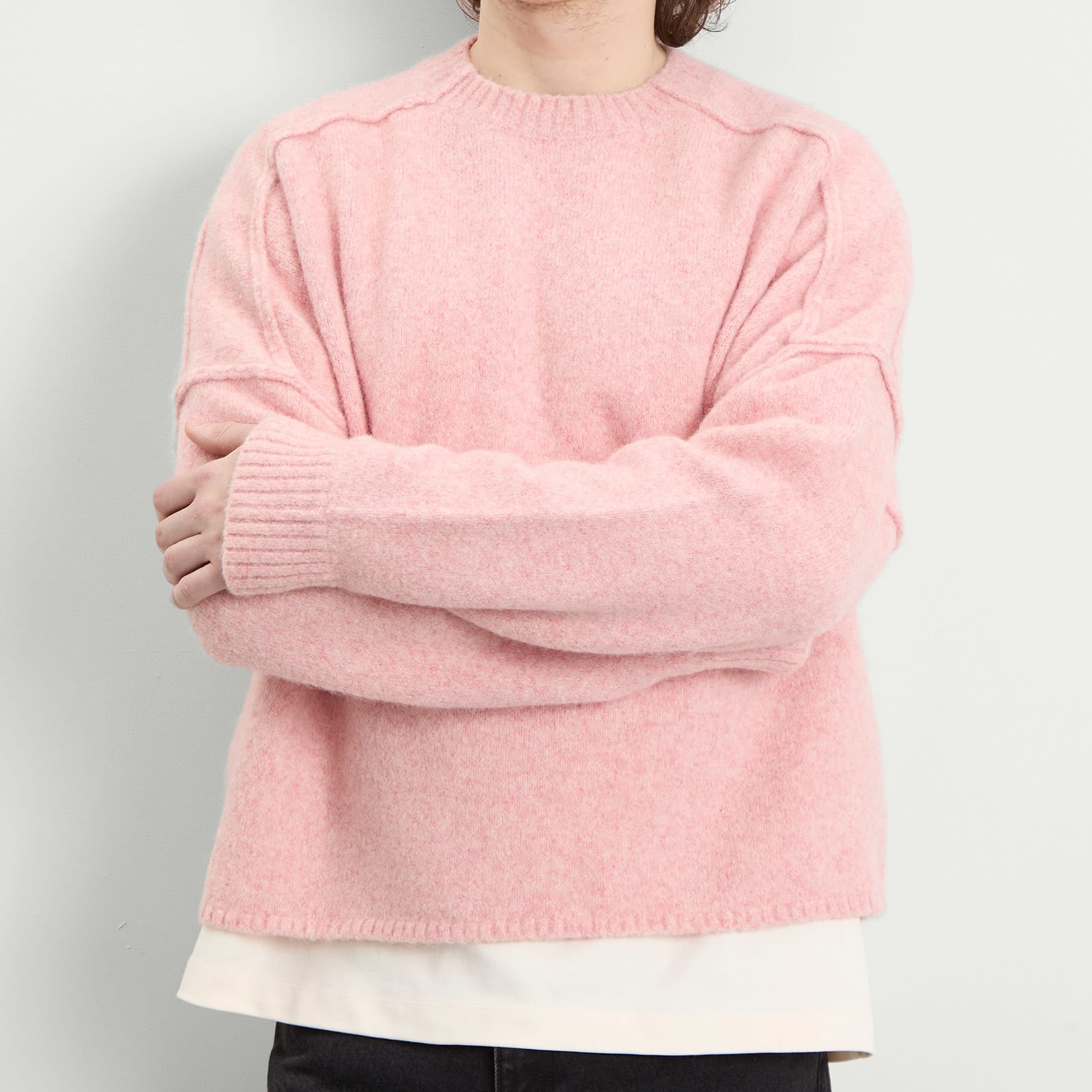 Men's Exposed Mock Neck Jumper in Pink