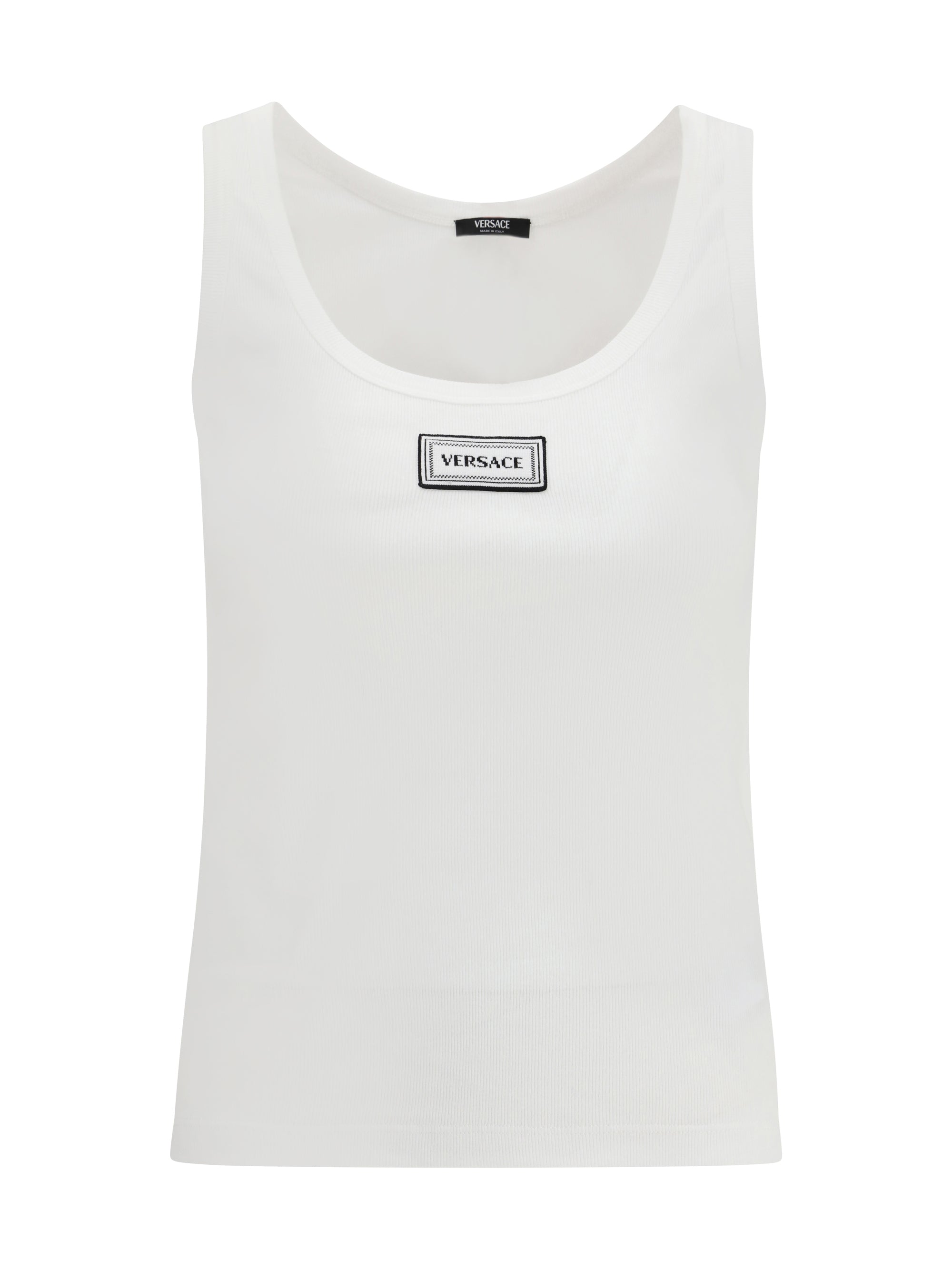 Logo-Patched Ribbed Stretch Tank Top — White