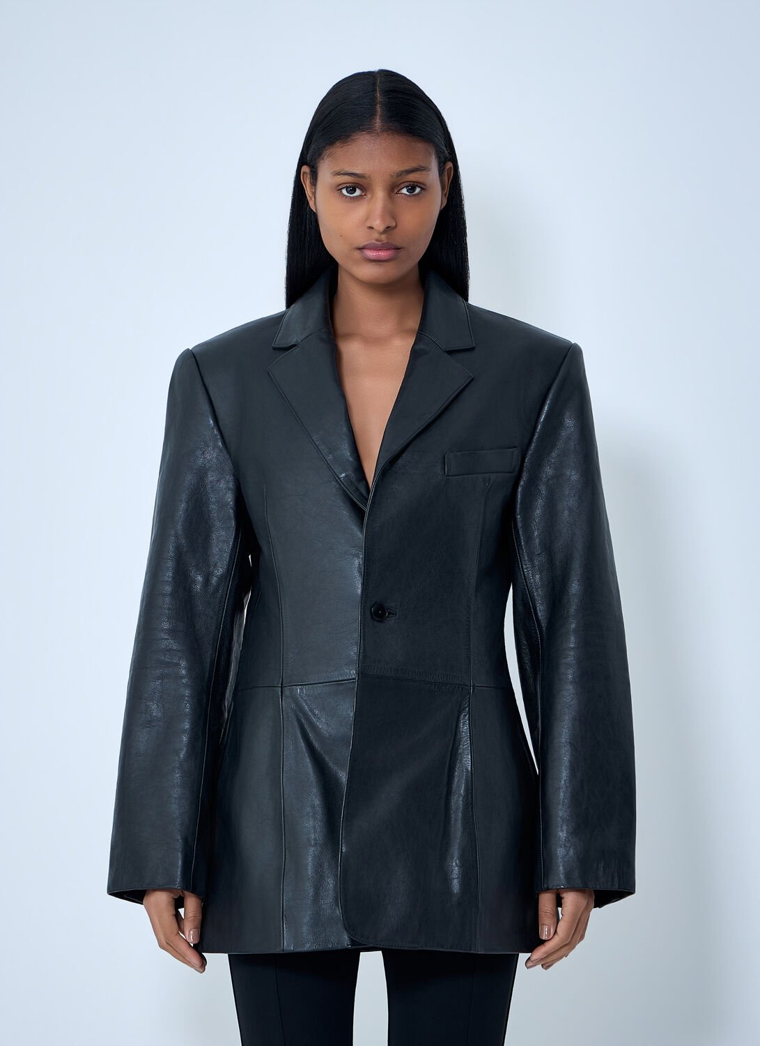 Leather Single-breasted Blazer