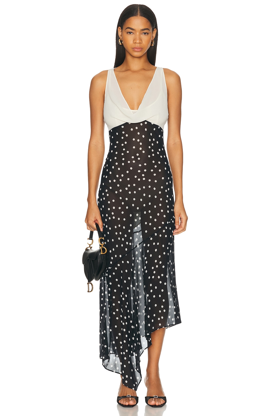 LPA Dorothy Maxi Dress in Black And Cream Polka Dot - Black,White. XXS also in XS, S, M