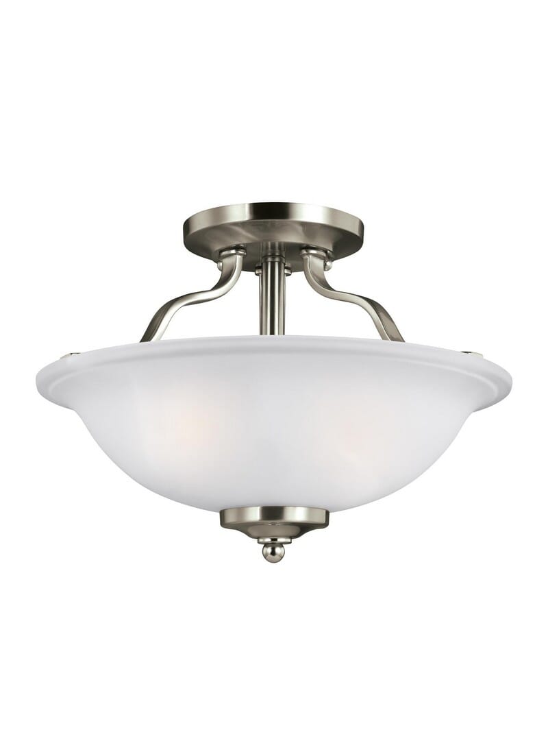 Brushed Nickel Two Light Semi-Flush Mount from the Emmons Collection