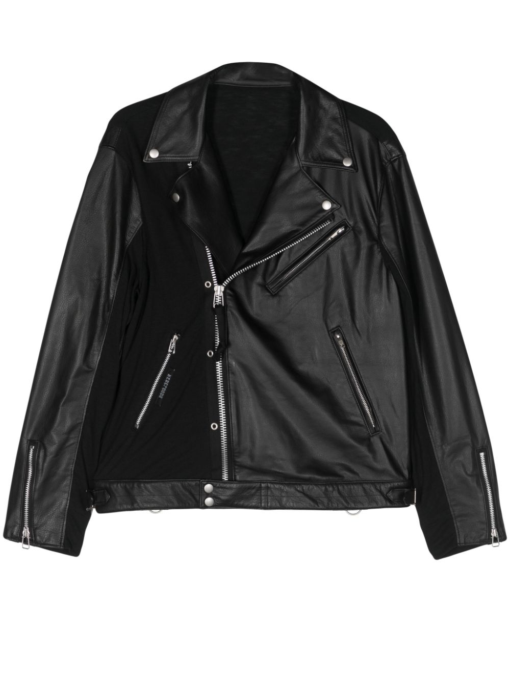 Panelled leather biker jacket - Black