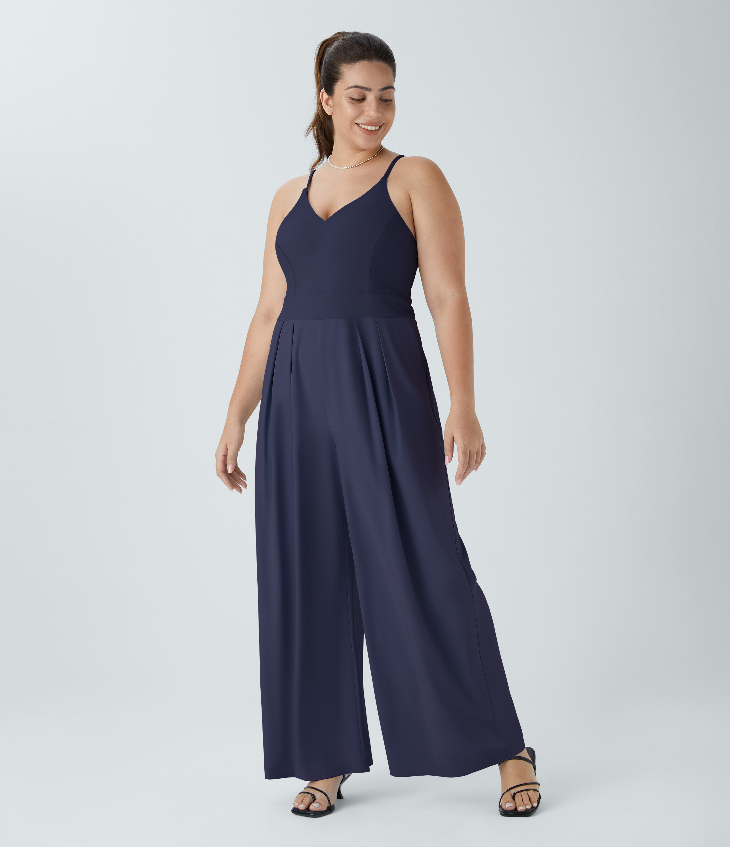 Breezeful™ Pocket Wide Leg Quick Dry Slip Plus Size Jumpsuit  - Patriot Blue