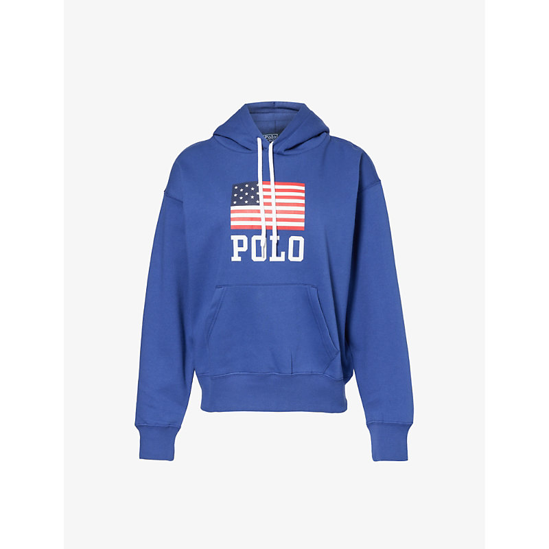 Womens Charter Blue American Flag-print Cotton-blend Jersey Hoody