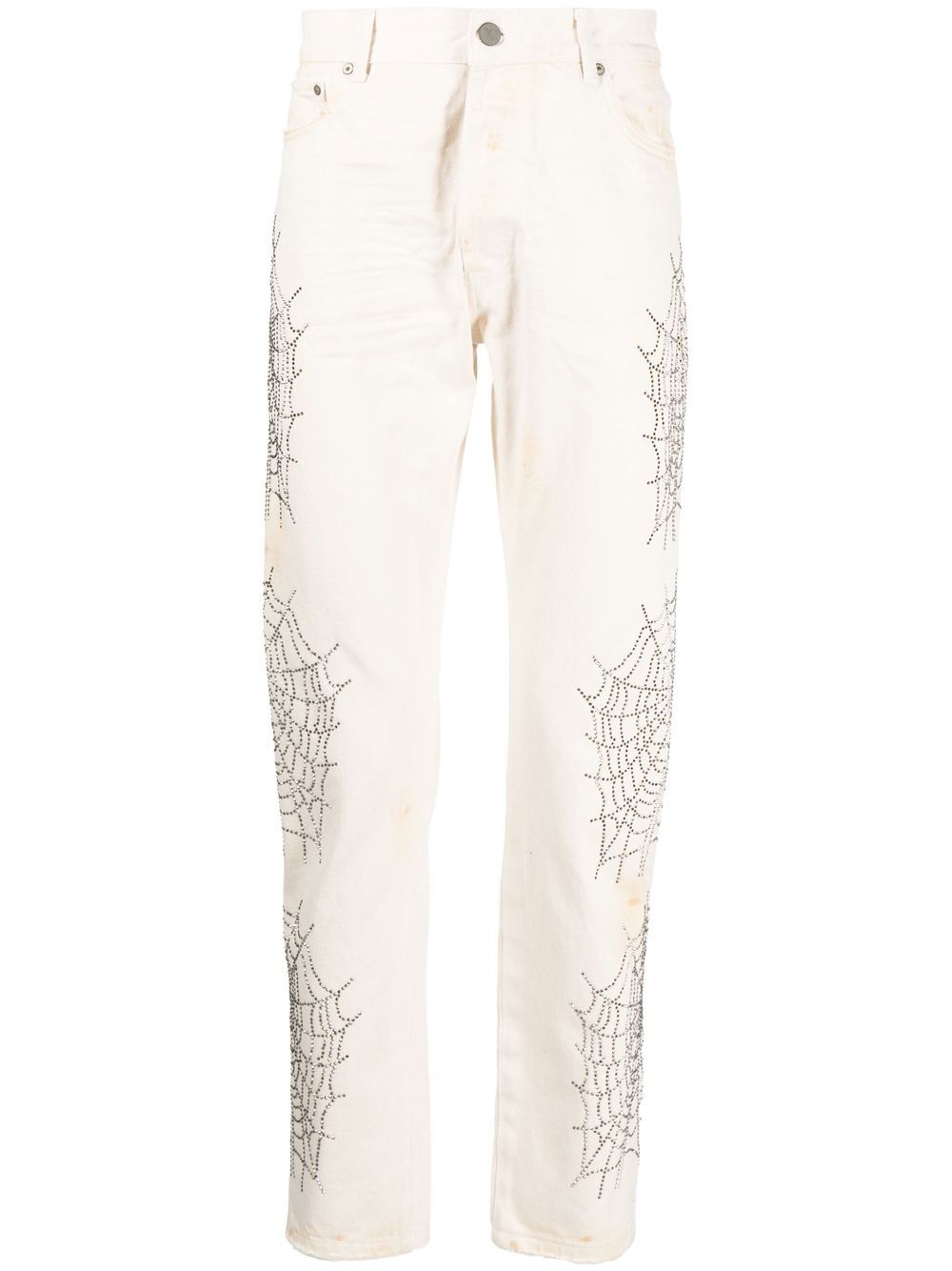 Gem embellished slim-cut jeans - White