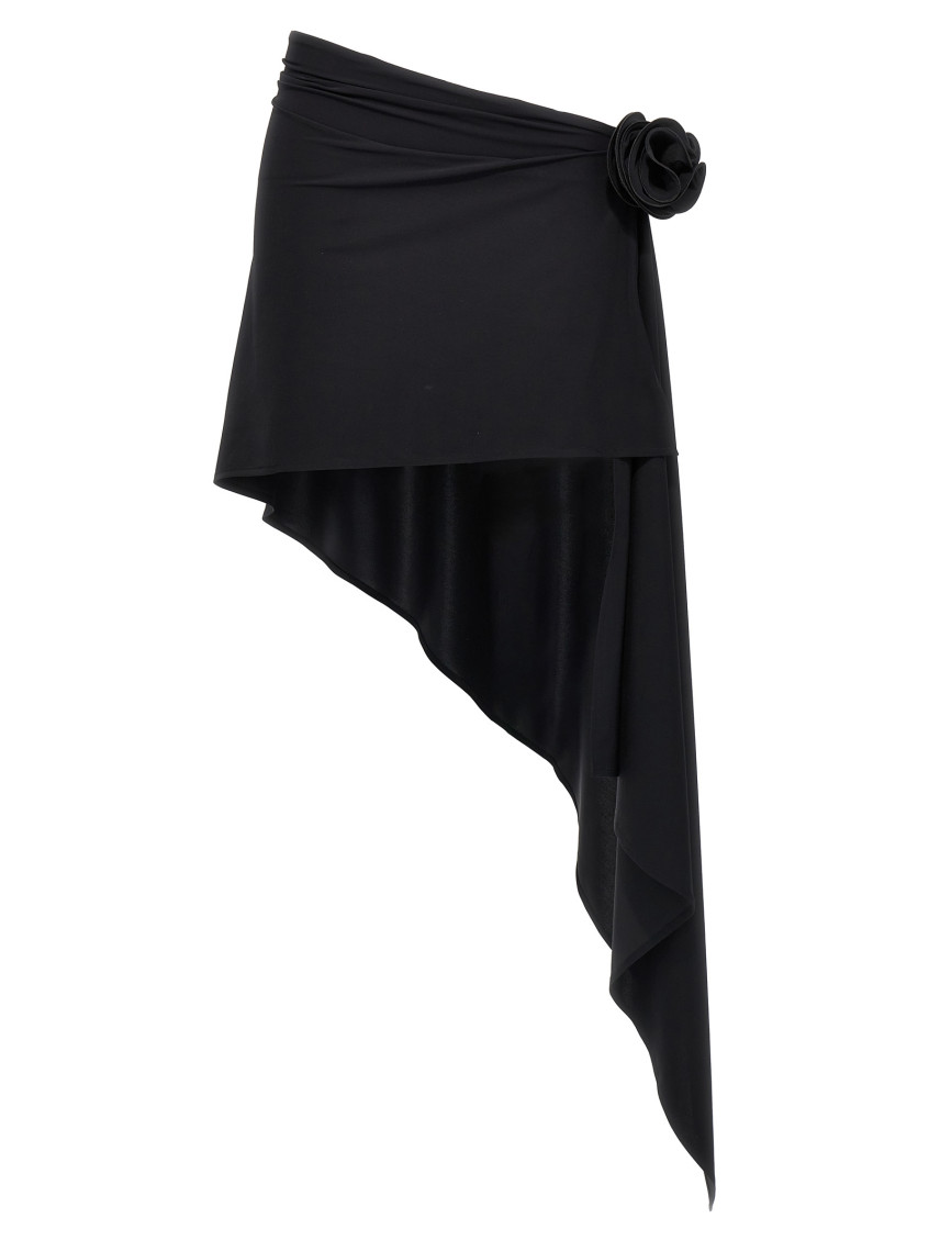 Mini Skirt With Drape And Floral Applique