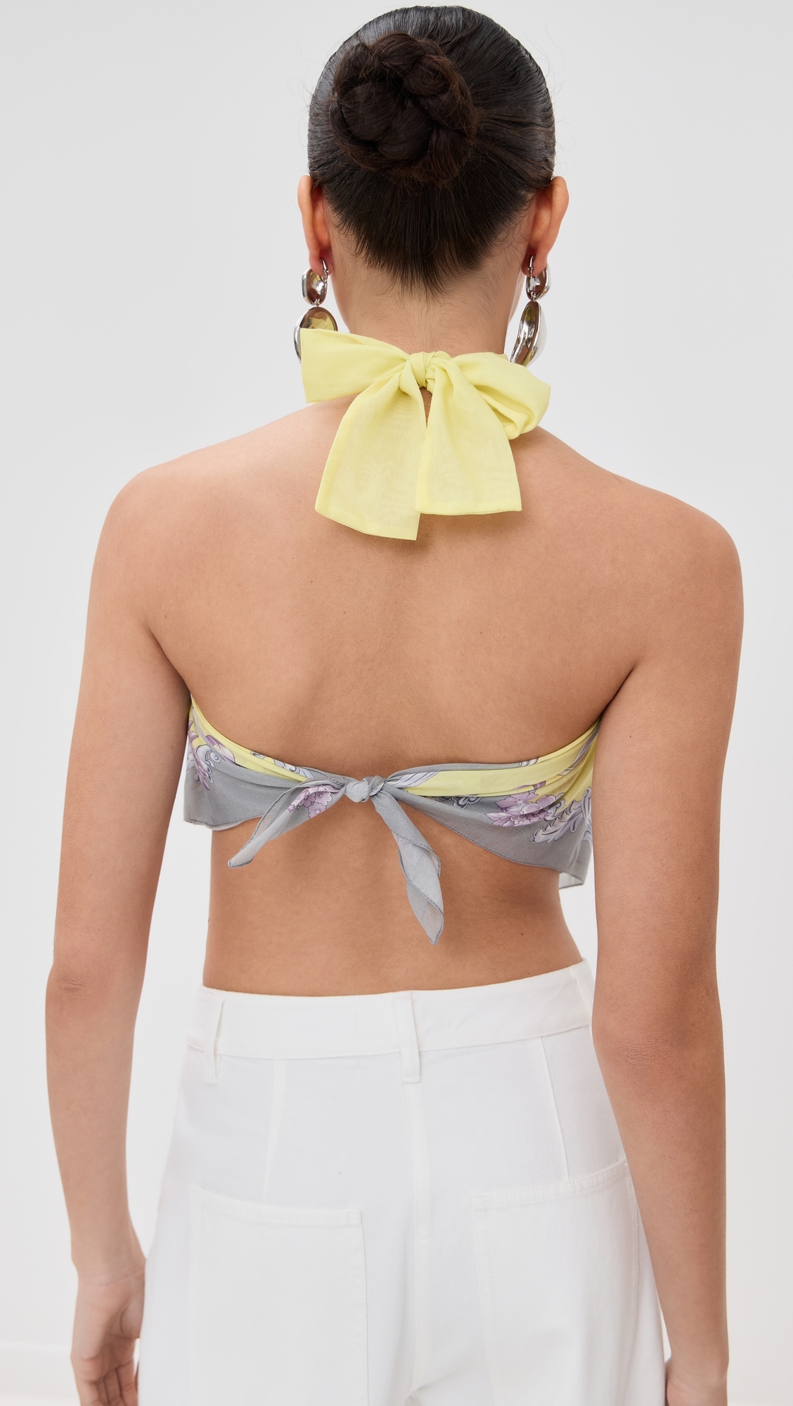 Versace Beachwear Cotton Silk Voile Medusa Cameo Print Top Pale Yellow/Light Grey XL