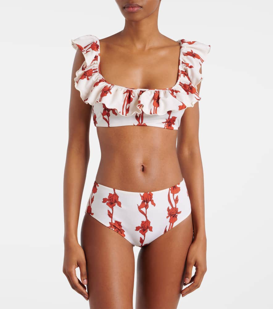 Floral ruffled bikini top