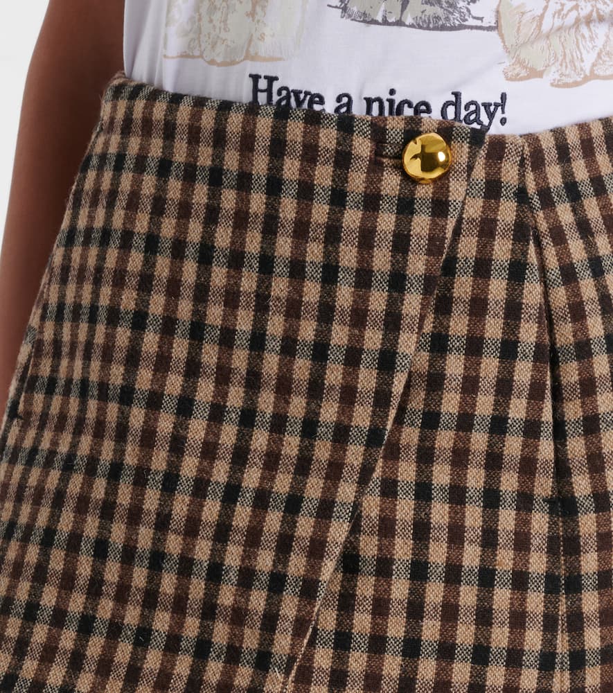 Checked wool wrap skirt